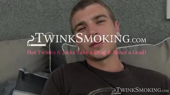 Alex Greene chainsmokes and jerks his big uncut cock outdoors