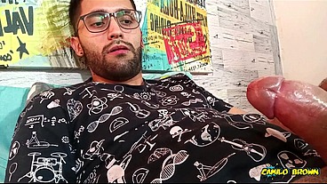Massaging my big uncut cock with a strong vibrator until I peecum a nice one It felt so damn good!