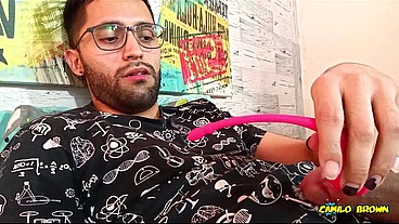 Massaging my big uncut cock with a strong vibrator until I peecum a nice one It felt so damn good!