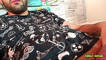 Massaging my big uncut cock with a strong vibrator until I peecum a nice one It felt so damn good!