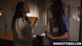 Nurse Sinn Sage seduced by doctor Vicki Chases' strap