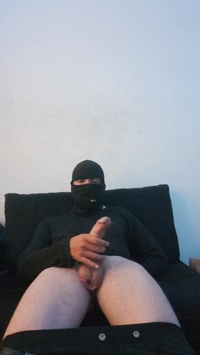 Masked jerking off and ending up in bed