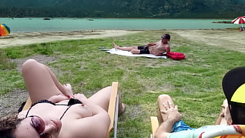 Voyeur masturbates on the beach while I touch myself