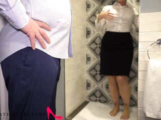 my intimate secretary in business dress having joy with the boss in the shower