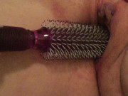 Pussy Masturbation w/ the BRISTLES of a round hairbrush & Clit - BDSM Cunt Insertion of Spiked Brush