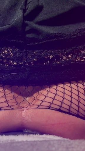 Sexy slut in fishnets can jump on a big anal plug training her ass all day long   Clip 1