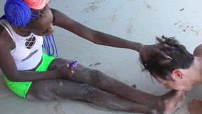 Ebony Pearl Beach Foot Worship! Lick the Sand From My Feet