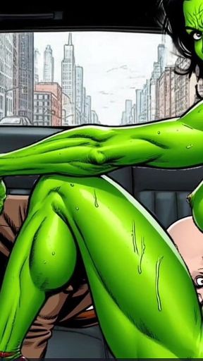 She Hulk. Sex in Car. Adult Comic Cartoon.
