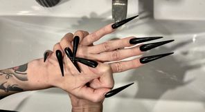 BLACK Long nails, sharp stilettos, long fingers and hands worship, palms wide