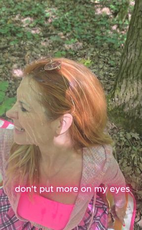 🌟Crazy video part 1: 🌟picnic in the forest with LOTS of cum on my face! A stranger guy helps me make the video. Does he get a reward?