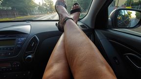 Mature MILF with Sexy Legs in Heels and Short Skirt Teases a Taxi Driver and Gives Him a Handjob