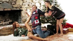 Prankster Latina stepsis and Asian teen BFF get railed by stepbro