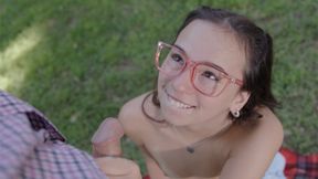 Petite girl in glasses gets fucked in cowgirl and missionary
