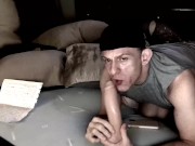 Simulated oral deepthroating on Jeff Stryker dildo