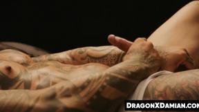 Sensual Damian Dragon shows off his masturbating skills until he cums in front o