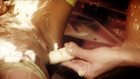 ciara bugatti gets a banana slud up her pink twat and then a paid of dicks in a mmf threesome