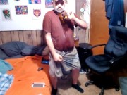 pouring bottle of friends piss on myself and nike shorts