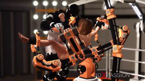 Fuck Machine &amp; Crazy Sex. Male Android Plays with a Horny Girl in Restraints