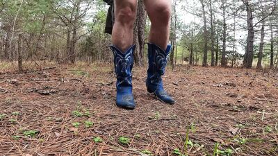 Giant Fake boobs crossdresser walking in the woods in lingerie Jon Scarecrow Masturbation in the woods