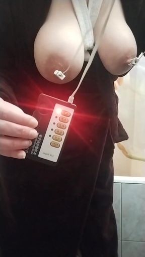 Stunning moment from &quot;A fat bitch caresses her nipples with electric shocks.&quot;