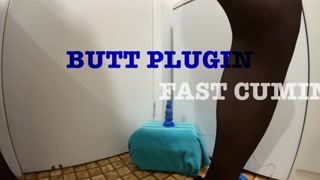 Butt plugged sissy masturbating and coming quick