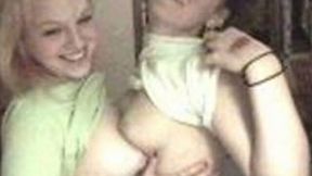 Cute lesbian couple flash their perky tits and pussies on webcam