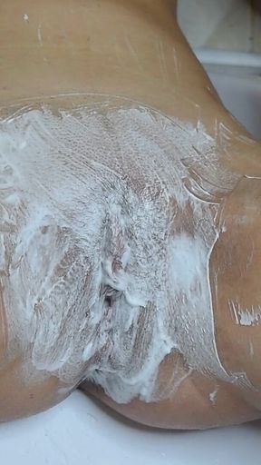 Shaving a Very Hairy Pussy with a Trimmer and a Razor with Shaving Foam!