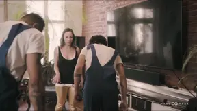 Tattooed TV Studio Yoga Teacher Ana B  gets DP'd by Two Handsome Bossy Teens