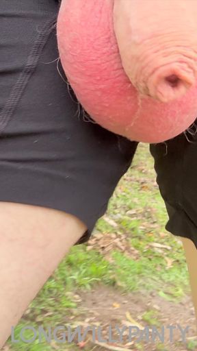 Straight guy walks around with his big balls hanging out