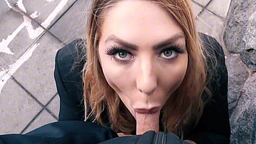 Risky Public Blowjob with Hot German Blonde Babe in the Middle Of The City
