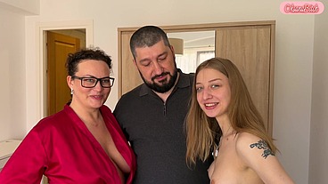 Backstage! Oksana Katysheva's Horny Hubby Films His Wife and Sasha Paige in Lesbian Games with a Golden Shower!
