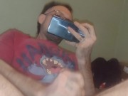 Smoking and masturbating huge cock with spit.