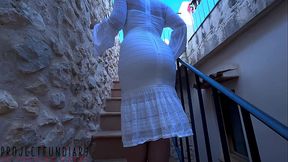 public outdoor city quickie on stairs with girl in white tight bodycon dress - projectfundiary
