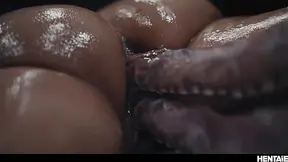 Massive rear Latina gets double penetrated and cumflated