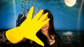 Yellow rubber gloves for fisting. Do you want to feel them in yourself? Dominatrix Nika and glove fetish.