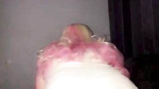 Bitch leaned over using a faux-cock deep in her sissy fuck-hole