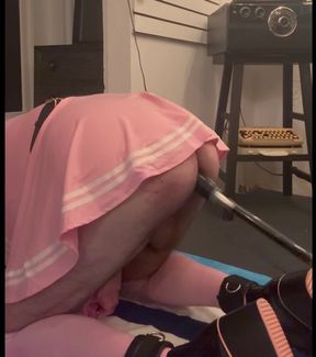 Sissy in Pink and Leathers in a Fit of Madness Completely Destroys Bum and Brain