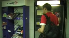 Asian twink used by public toilet in parking in Paris