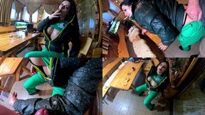 Green Downjacket Tease Smoking, Humiliation & Messy Cum Play