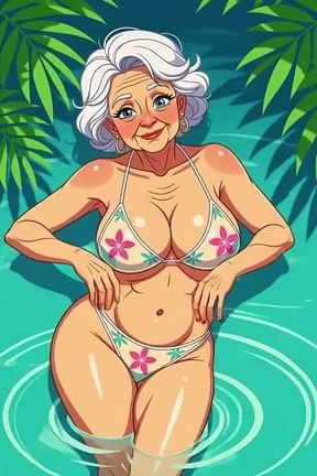 Flirty Animated Grandma in Bikini