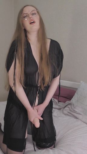 Futanari Mistress Step Mom with a Big Dick Jerks off Her Cock and Cums in Your Mouth