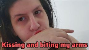 Aggressive Kissing and Biting My Own Arms and Hands with Red Lips – Self Seduction, Lipstick Marks, Passionate Hand Worship