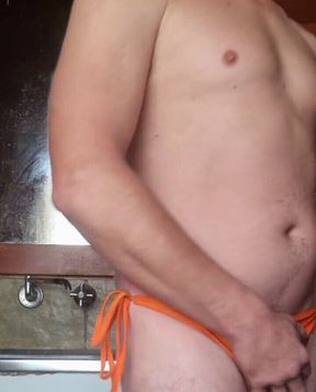 Another Quick Shower in Sexy Orange Bikini