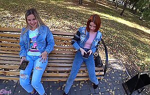Letty black, two girls have fun with remote control vibrators in public places