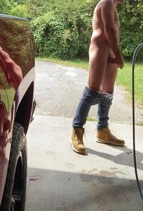 Jerk off outside public car wash cum caught