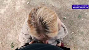 Outdoors pov blowjob from hot blonde