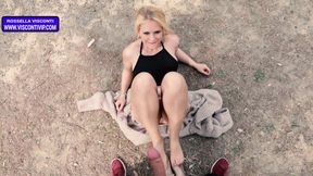 Outdoors pov blowjob from hot blonde