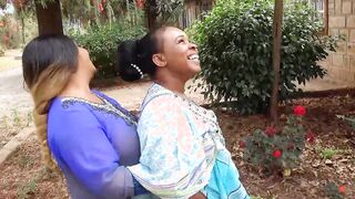 Ebony Married MILFS Dyke Make Out Into Outdoors During Neighbourhood Party two