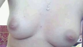 Shy amateur girl on webcam flashes her tits for a long time