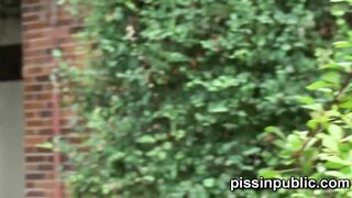 Desperate girls are peeing inside front of their neighbours house